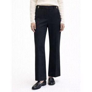 St. John Black Wide Leg Dress Pants Size 2 Nordstrom Gold Buckle Trim USA Made